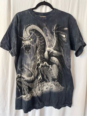 The Mountain Y2K Graphic Dragon Print Men's T-Shirt - Black Size Large🐲🐉